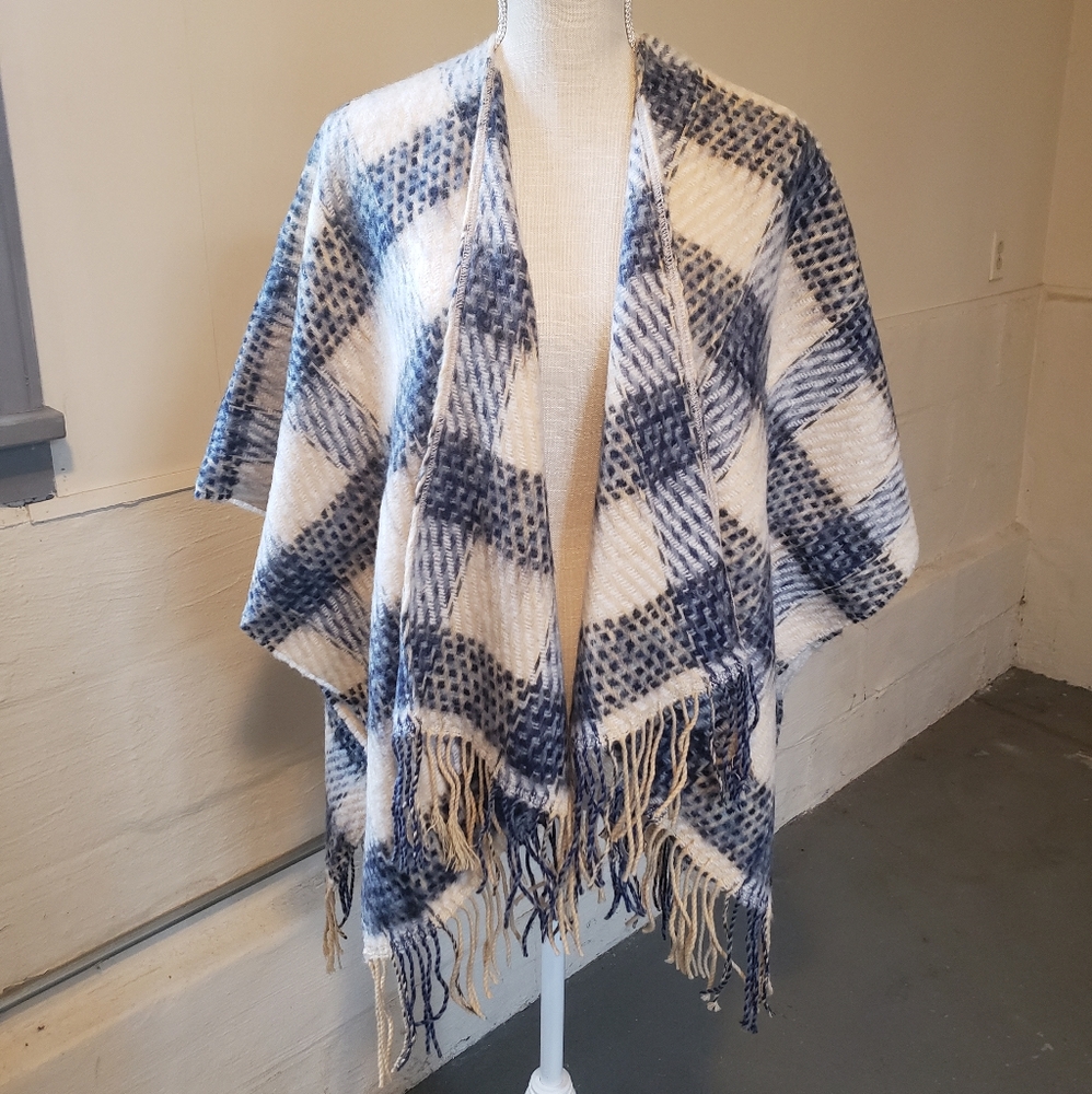 Loft plaid wool poncho